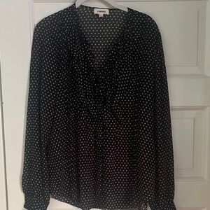 L' Agence Sheer Black Blouse with White Spade Polka dots